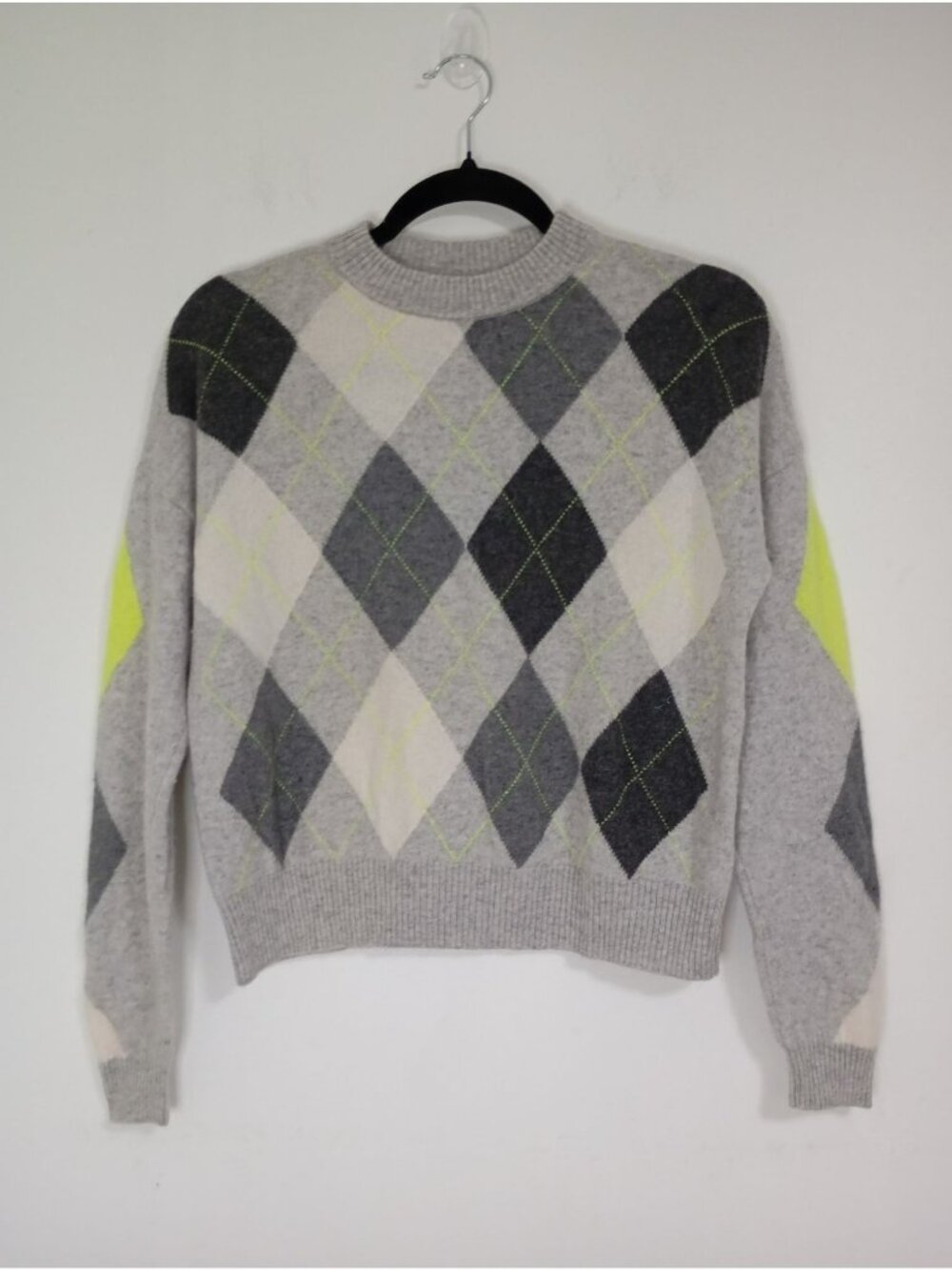 Brodie Fine Cashmere Womens Argyle Print Crewneck Sweater Small 100% Cashmere